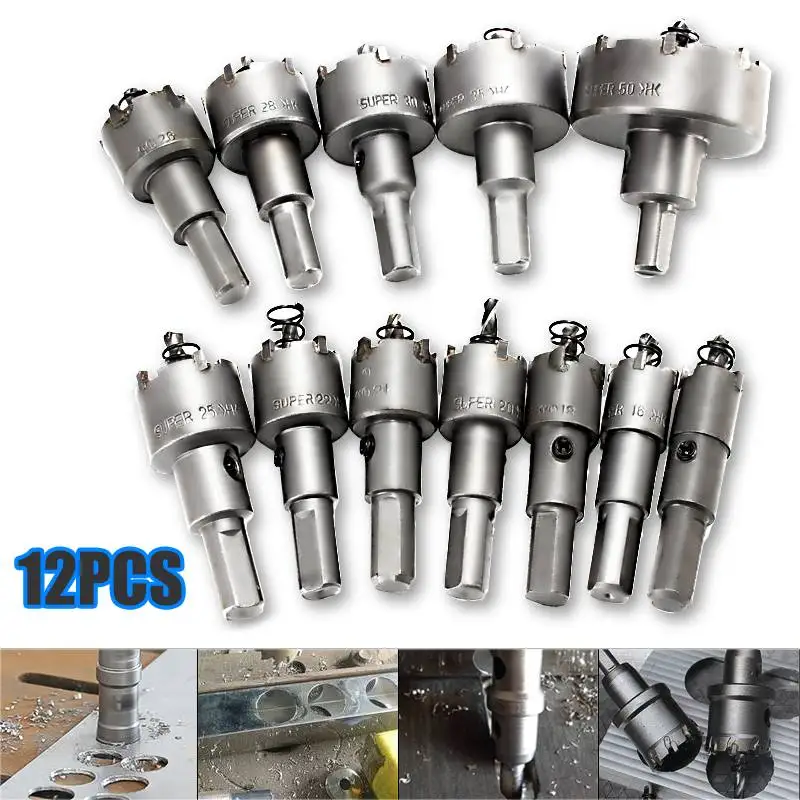 Drillpro 12Pcs 15mm-50mm Metal Hole Saw Tooth Kit Drill Bit Set Stainless Steel Alloy Wood Cutter Universal Metal Cutter Tool