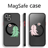 cute cartoon dinosaur couple phone case transparent magsafe magnetic magnet for iphone 13 12 11 pro max mini wireless charging