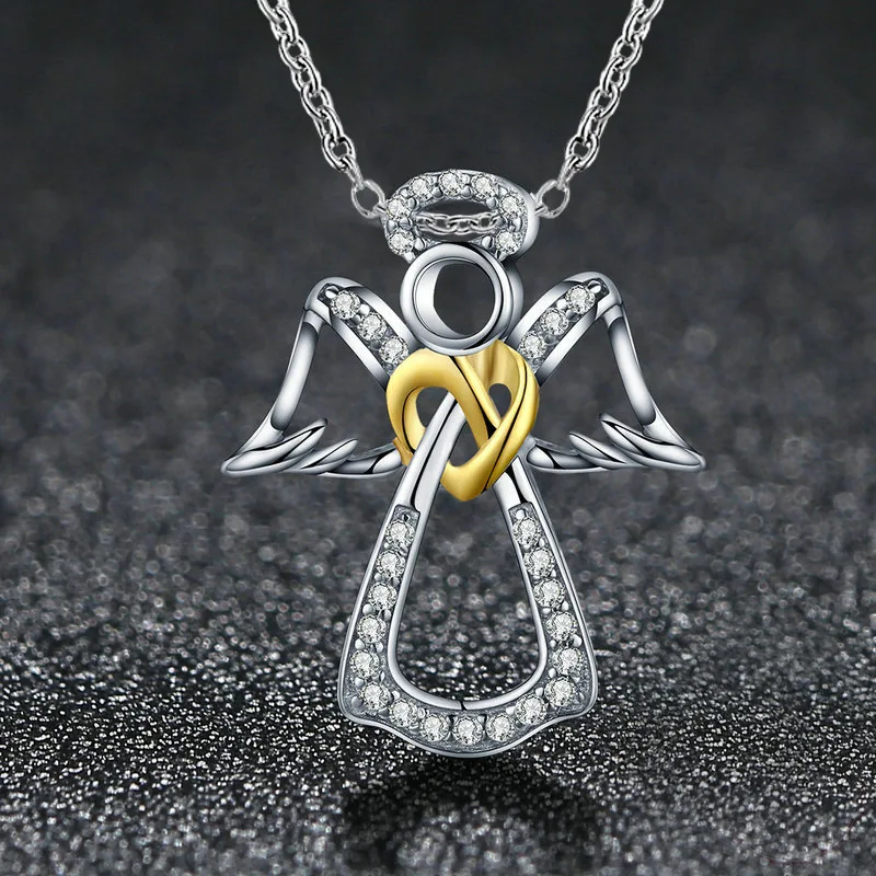 

Alloy Plated Stainless Steel Necklace Love Angel Wings Pendant Angel Wings Diamond Necklace Female Jewelry Accessories