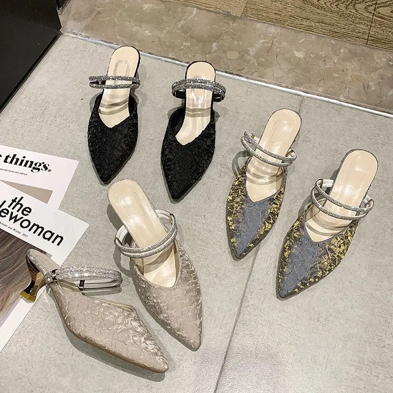 

Туфли на высоком каблуке, женские шлепанцы с закрытым носком, модные туфли на низком каблуке, роскошные летние римские базовые резиновые ск...