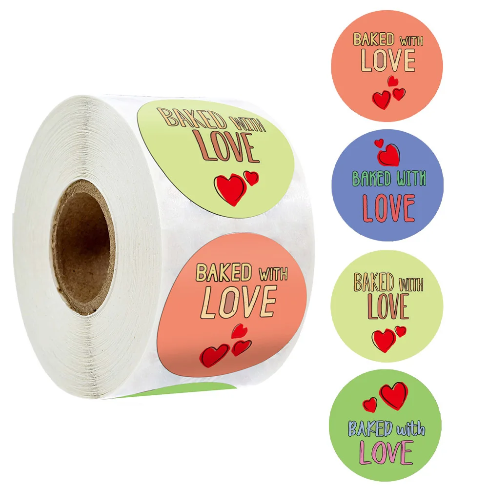 

50-500pcs Baked with Love Thank You Sticker Handcraft Decoration Stationery Gift Wrapping Self-adhesive Label Envelope Seal