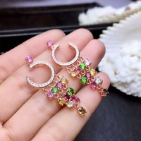 meibapjnatural candy color tourmaline gemstone colorful drop earrings real 925 solid silver fine charm jewelry for women