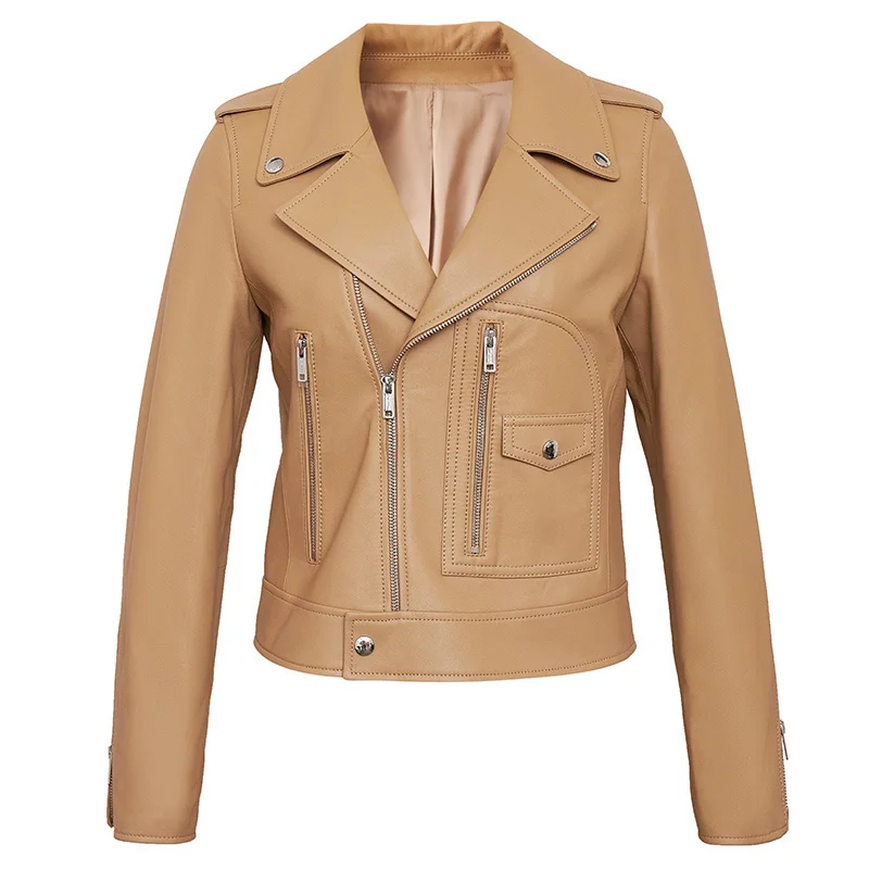 

2023Leather jacket,Fashion High Quality Genuine Leather Jacket Women Motorcycle Women's Sheepskin Coat Real Leather Female Jacke