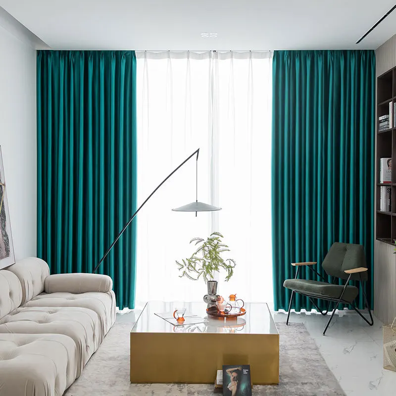 

Curtains for Living Dining Room Bedroom Simple Plain Full Blackout Alice Black Silk Physical Blackout Balcony Cloth Windows Door