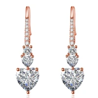 luxury rose gold color white cz zircon heart dangle drop earrings for women girls charm crystal earrings bride jewelry gifts