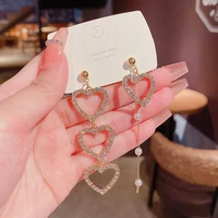 exaggeration asymmetric pearl diamond inlaid love long tassel earrings for women new temperament personality korean fashion gift