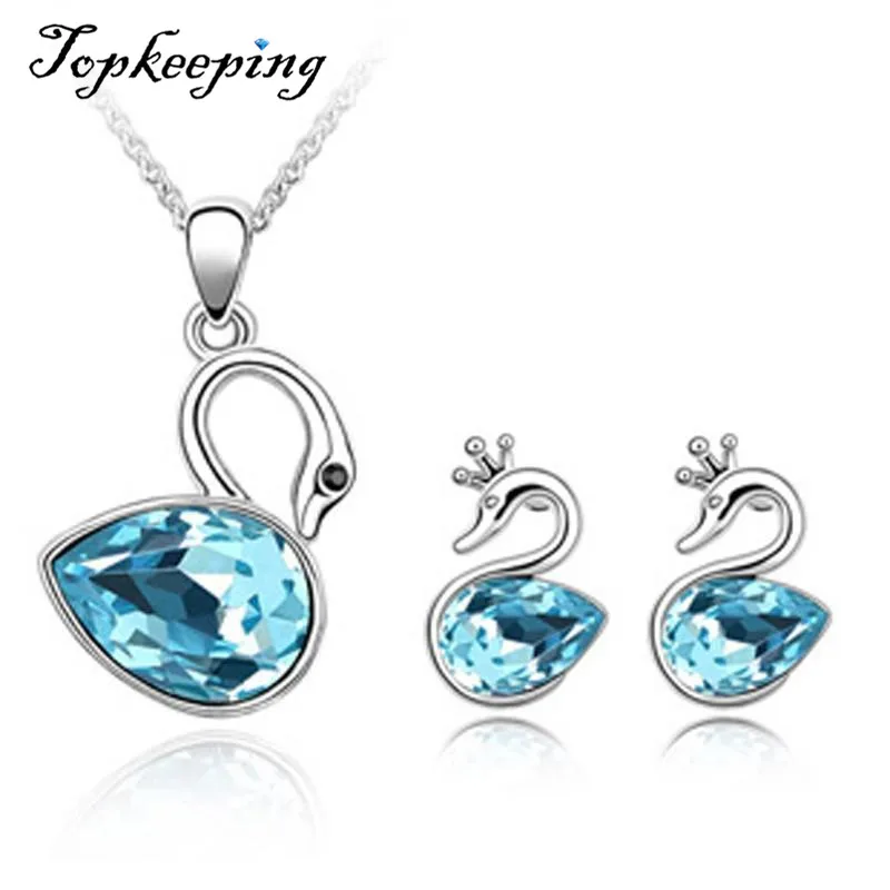 

Moda Joyas Mujer Jewelry Sets Lady Colorfull Swan Pendant Necklace Stud Earrings