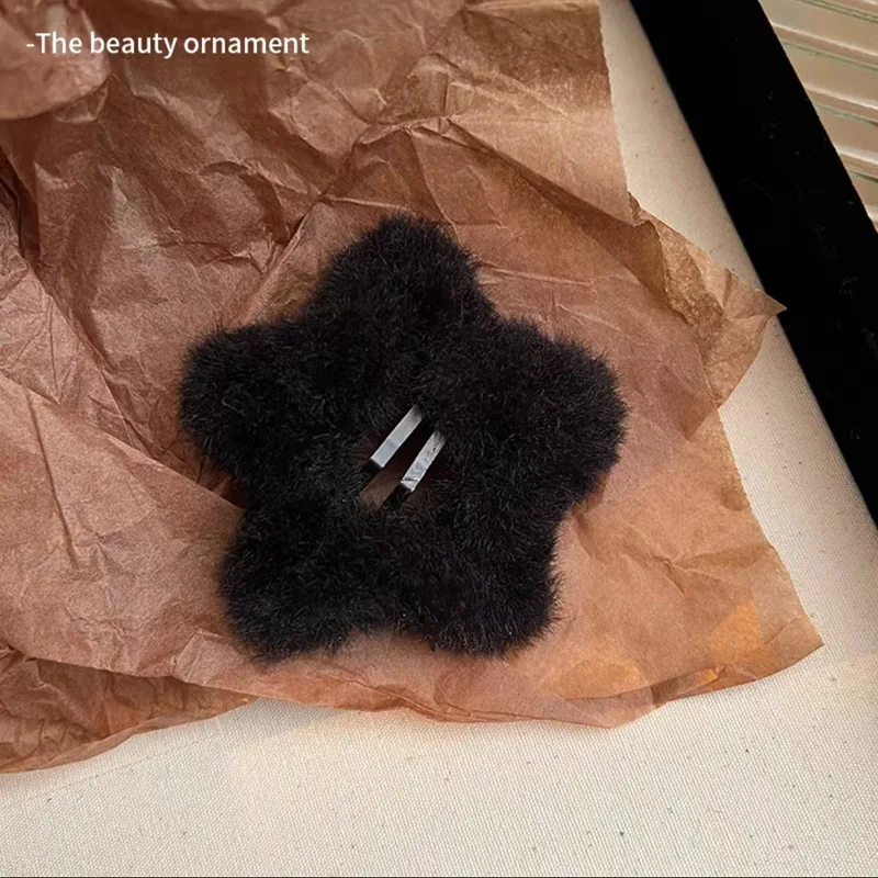 Плюшевые заколки для волос со звездами женщин и девочек милые пушистые из