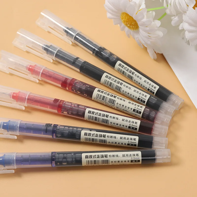 

10pcs Straight Liquid Student Exam Rollerball Pen 0.5mm Needle Tube Quick Drying Ball Pen Office Supplies