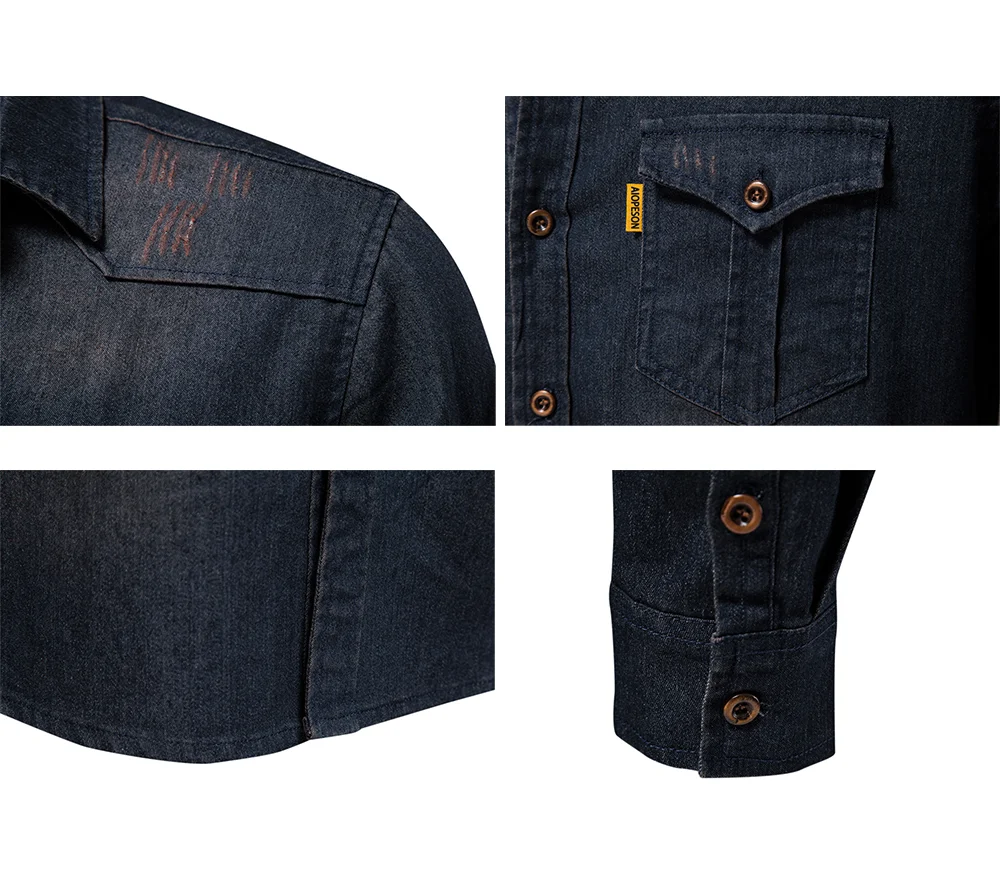 2023 Spring Fashion US Size Cotton Long Sleeve Denim Shirts Men's Casual Solid Color Pocket Men Clothing High Quality Streetwear