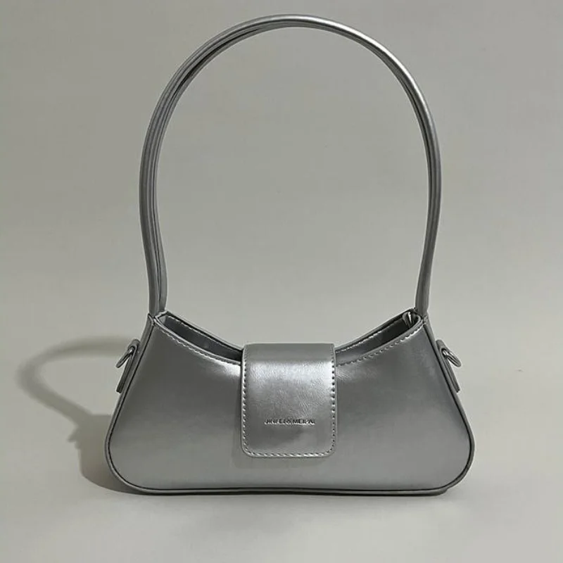 

Silver Shoulder Bag for Women Plain Simple Solid Color Purses and Handbag Luxury Designer Hong Kong Style Crossbody Bags