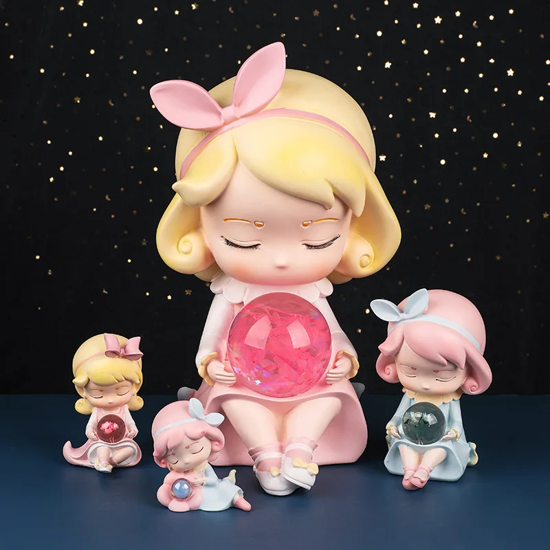 

Kawaii Girl Glowing Crystal Ball Ornament Cartoon Resin Desktop Decoration Accessories For Home Decor Desk Bedside Holiday Gifts