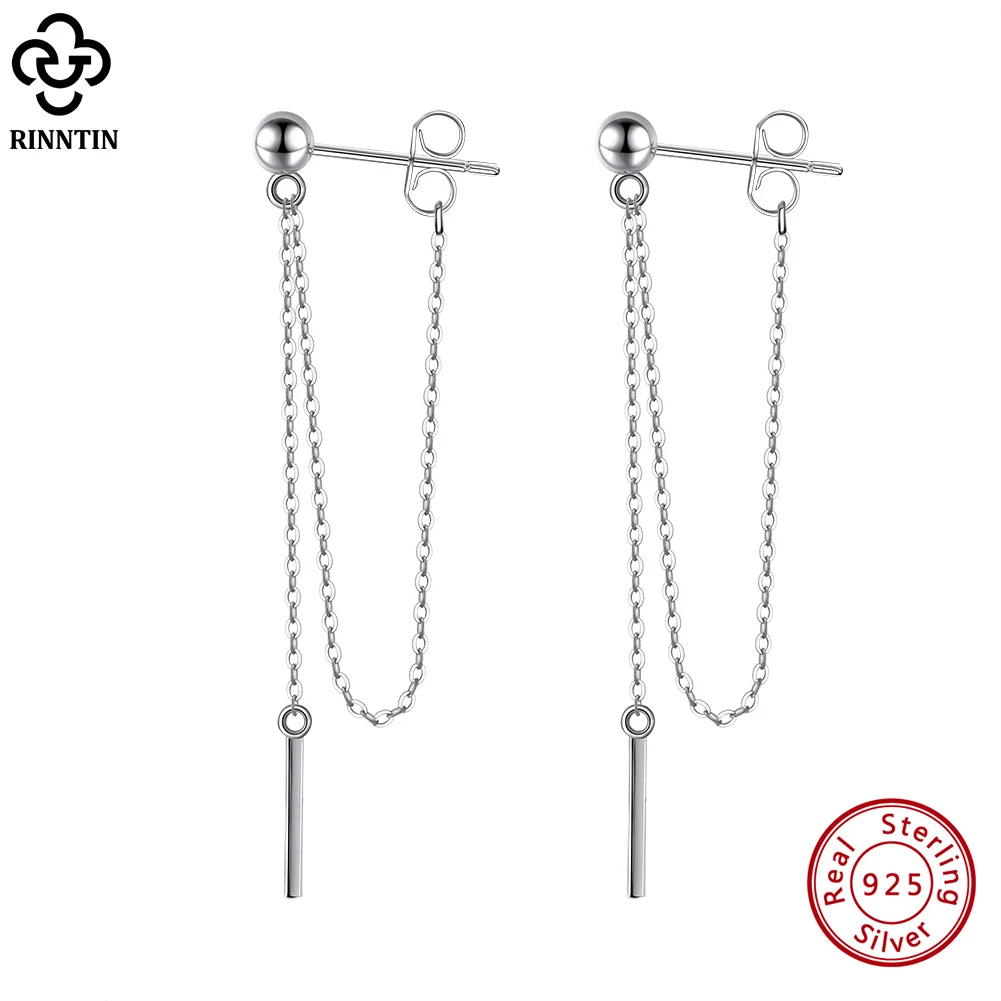

Rinntin Minimalism 925 Sterling Silver Dangle Long Chains Earrings for Women Simple Drop Earings Jewelry Gifts APE52