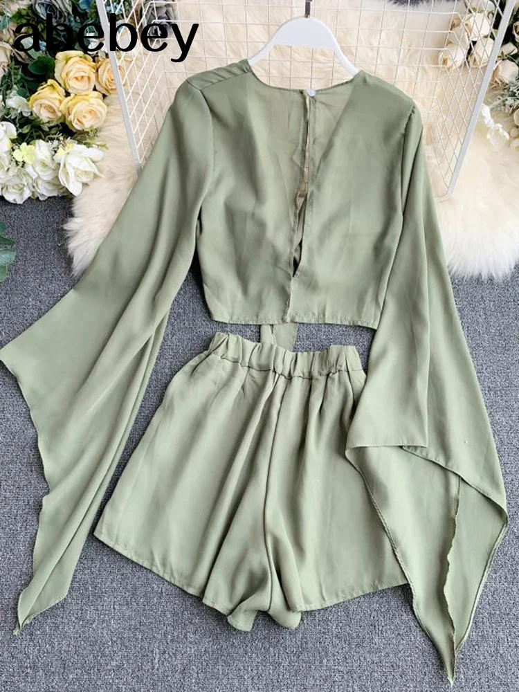 Женский шифоновый костюм комплект из двух предметов короткий топ с