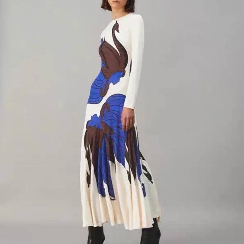 

Royal Print Elegant Goddess Sister Slim Long Sleeve Banquet Evening Dress Arrival Autumn 2023 Women New Fashion