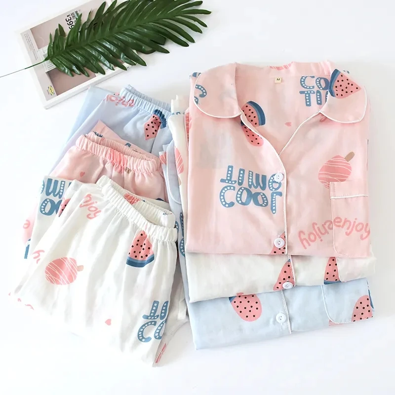 

100% Cotton Women's Pajamas Sleepwear Pajama Sets Woman Female Loungewear Suit Pijamas Long Sleeve Nightwear