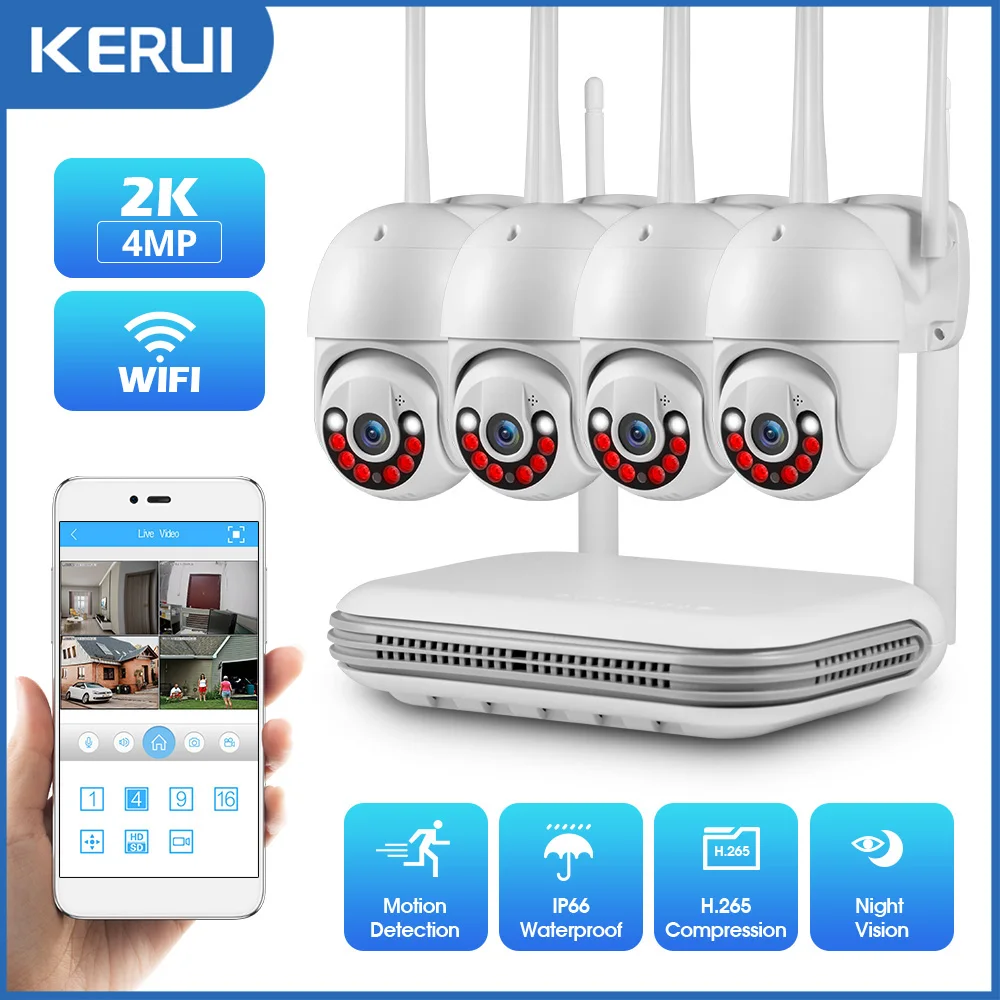 KERUI 4MP Full HD 8CH Wireless NVR Security WIFI IP Camera System Kit Outdoor Surveillance CCTV Face Audio Video Recorder