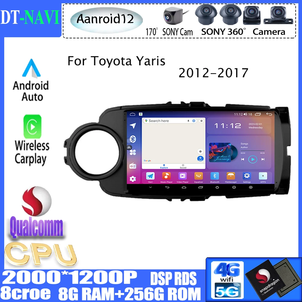 

Автомагнитола на Android 12 для Toyota Yaris 2012-2017, мультимедийный стерео видеоплеер с GPS-навигацией для Carplay, авто DSP RDS, 2Din, DVD