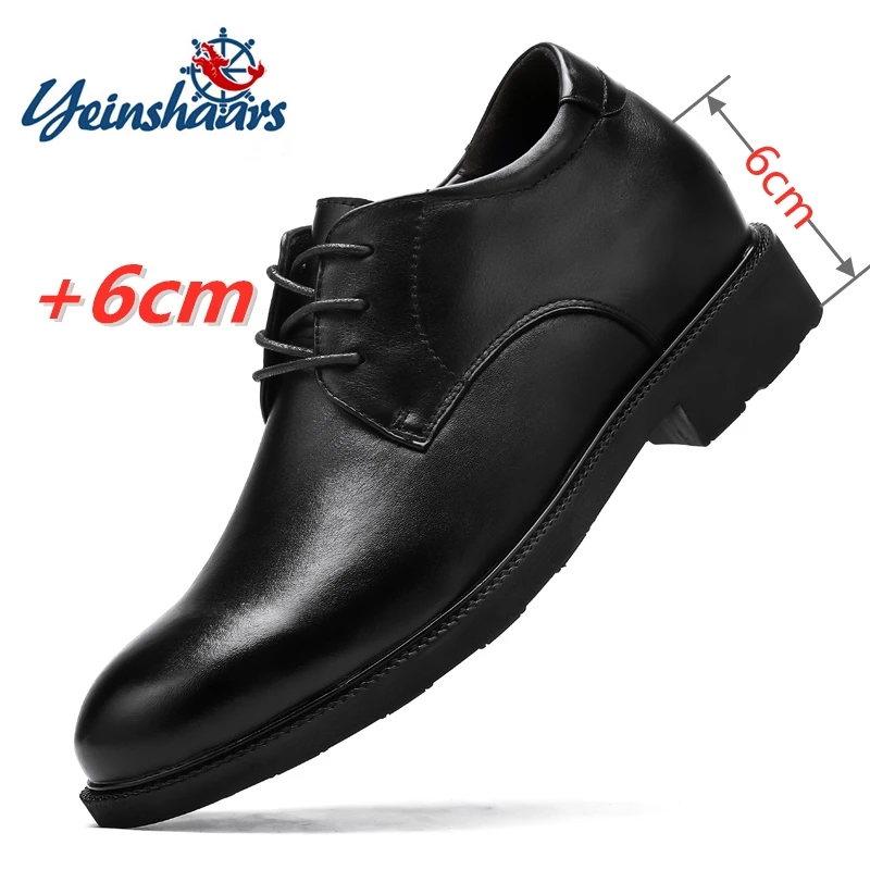 

YEINSHAARS Business Leather Shoes Men Elevator Shoes Height Increase Insole 6-8CM British Office Black Fashion Leisure Shoes
