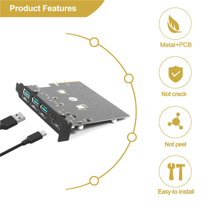 

PCIe to USB 3.2 Gen 2 Card with 20Gbps Bandwidth 5-Port (3X USB-A -2X USB-C) Converter PCIE Splitter for Windows 10/8