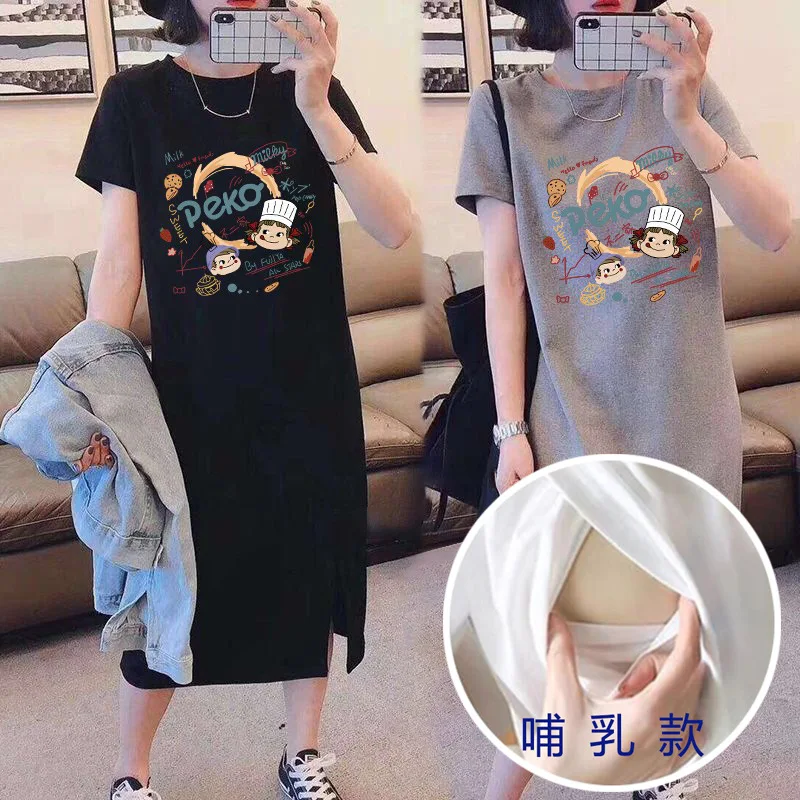 Nursing dress summer out hot mom fashion cartoon T-shirt skirt nursing clothes maternity clothes summer clothes