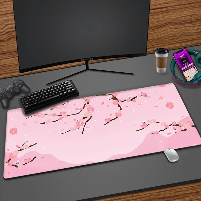 

Pink Cherry Blossoms Mousepad XXL Computer 300x800 Large Pc Mouse Pad Art Sakura Keyboard Mause Rug Office Accessories Desk Mat