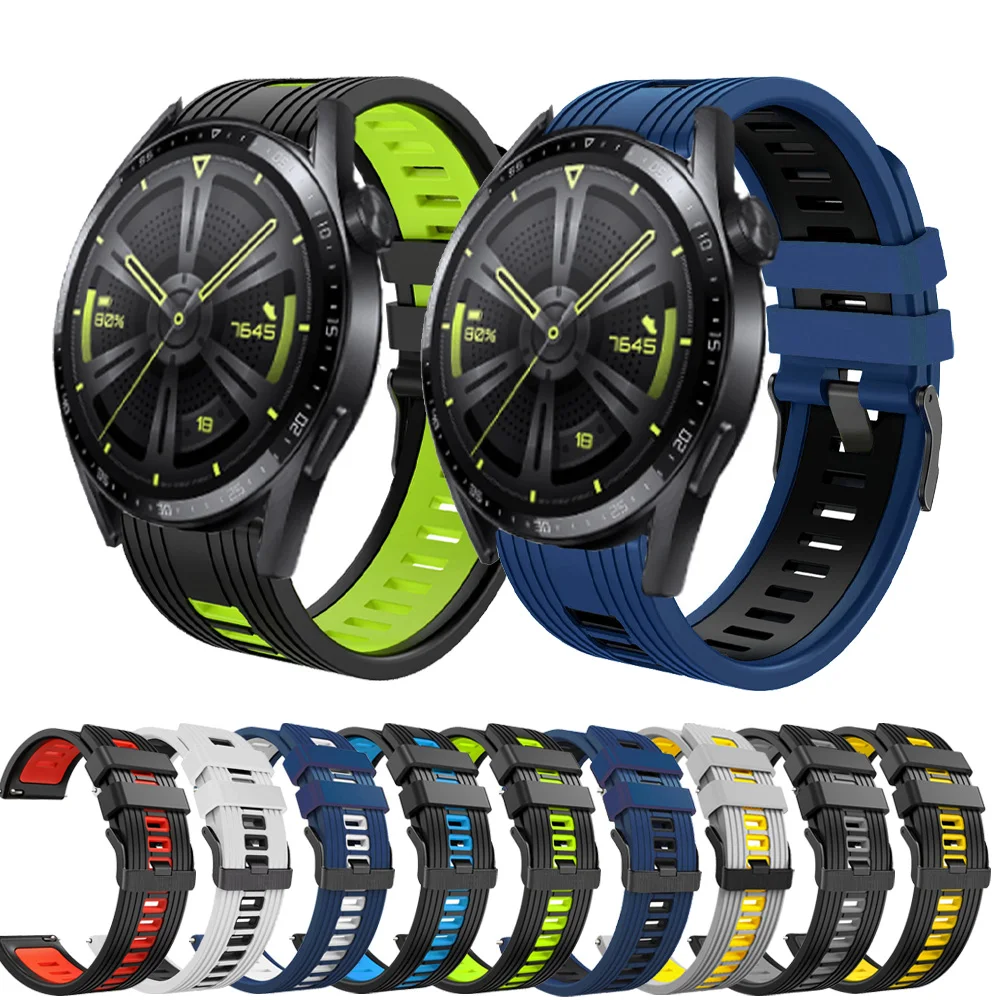 

20mm 22mm Watch Strap For Huawei Watch GT 2 GT3 42mm 46mm Silicone Double Color Bracelet For Huawei GT2 Pro 2E/GT Runner Band