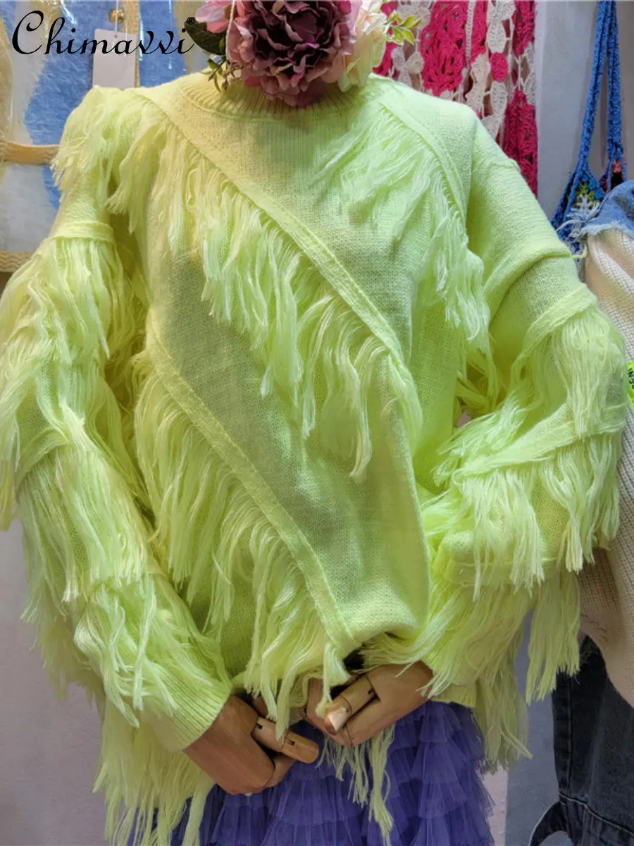 

Осенне-зимний новый свободный приталенный пуловер в Корейском стиле с круглым вырезом Вязаный топ свободного кроя с кисточками милый прита...