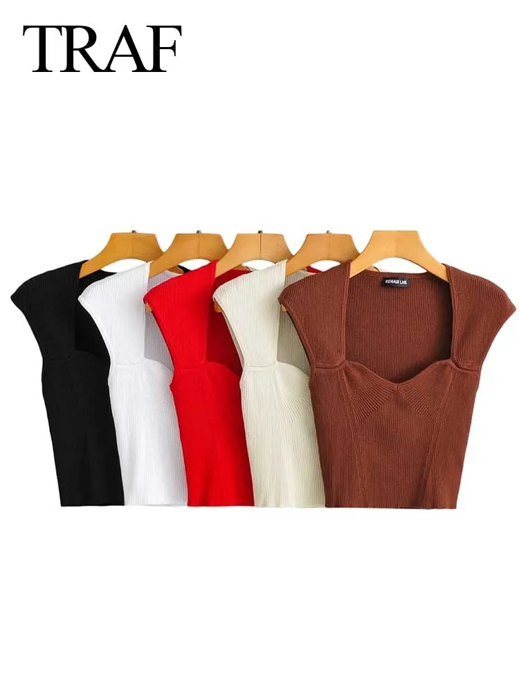 

TRAF Popular Elegant Five Colors Versatile Low Neck Women's Clothing Top Casual Fashion Solid Color Knit Ladies Suspenders