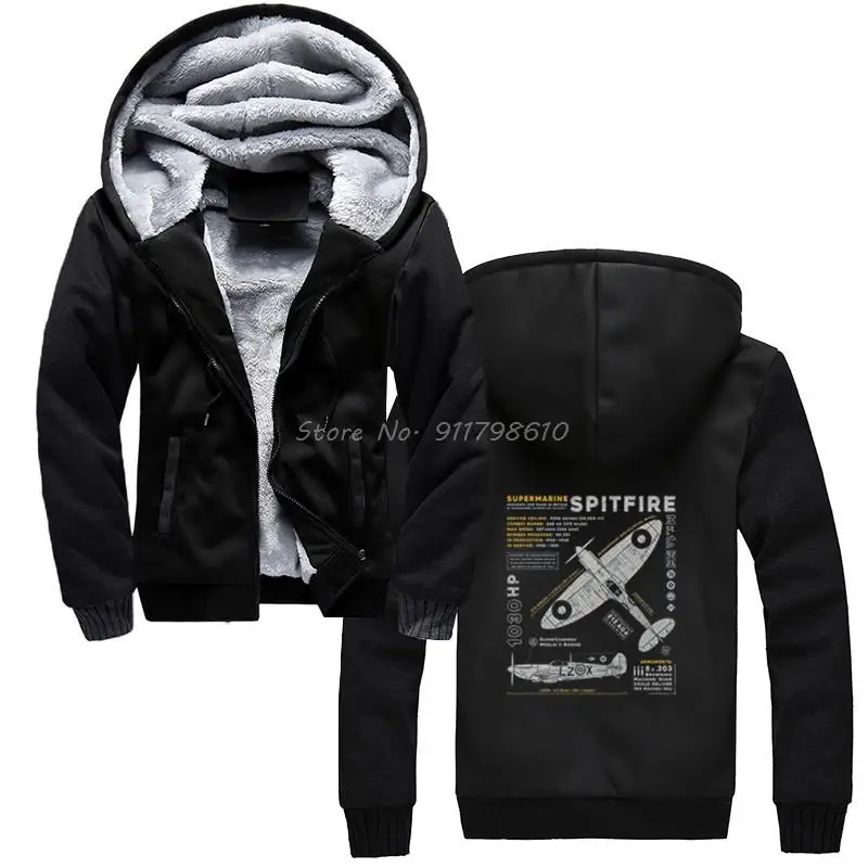 

Vintage Supermarine Spitfire MK 1 Fighter Plane WW2 War Pilot Aircraft Airplane Hoodie Men Hooded Winter Keep Warm Sweatshirt