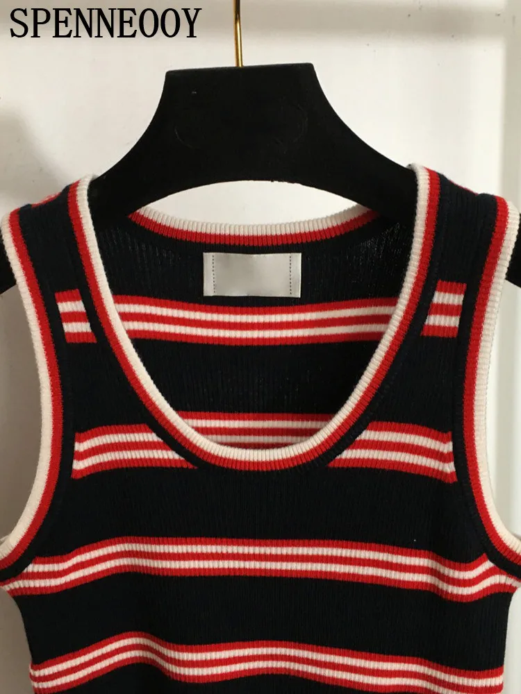 Женский вязаный свитер без рукавов SPENNEOOY подиумный винтажный полосатый