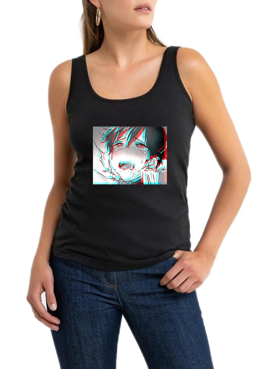 

Эстетические курчавые кокетливые сексуальные майки с принтом в стиле Харадзюку Vaporwave Yaoi, модная футболка без рукавов с рисунком манги, топ для девушек в стиле аниме