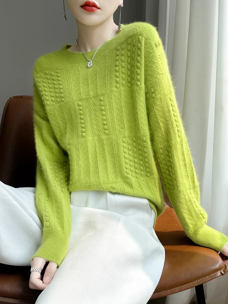 Демисезонный свитер с длинным рукавом для женщин пуловер круглым вырезом 100%