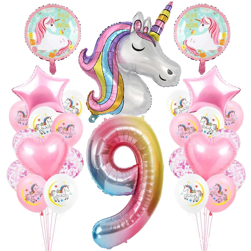 День Рождения шар Декор 28 шт Радуга Единорог номер Globos для девочек первый день