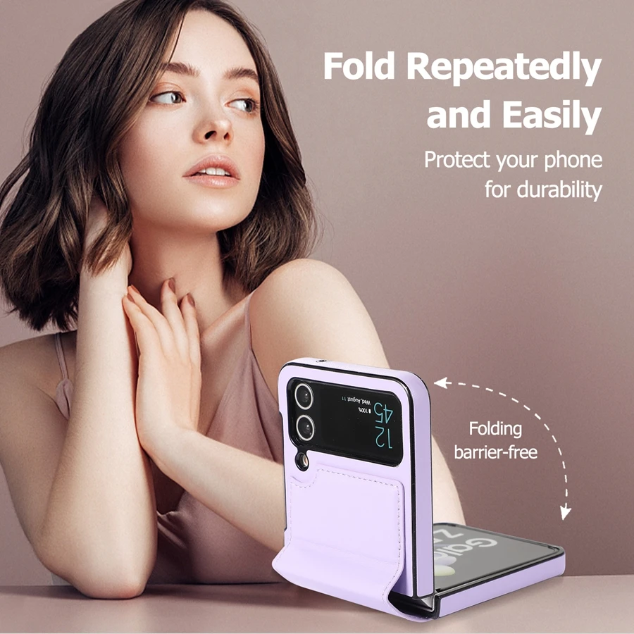 Fashion Fold Solid Ring Leather Case For Samsung Galaxy Z Flip5 Z Flip4 Z Flip3 Anti-drop Protective Sleeve Z Flip 5 Cover Shell