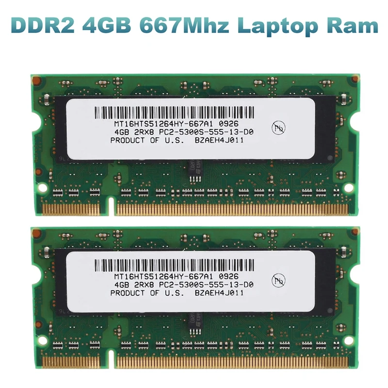 

2PCS Green PC2 5300 SODIMM 2RX8 200 Pins 4GB Laptop Ram Memory For AMD Laptop Memory