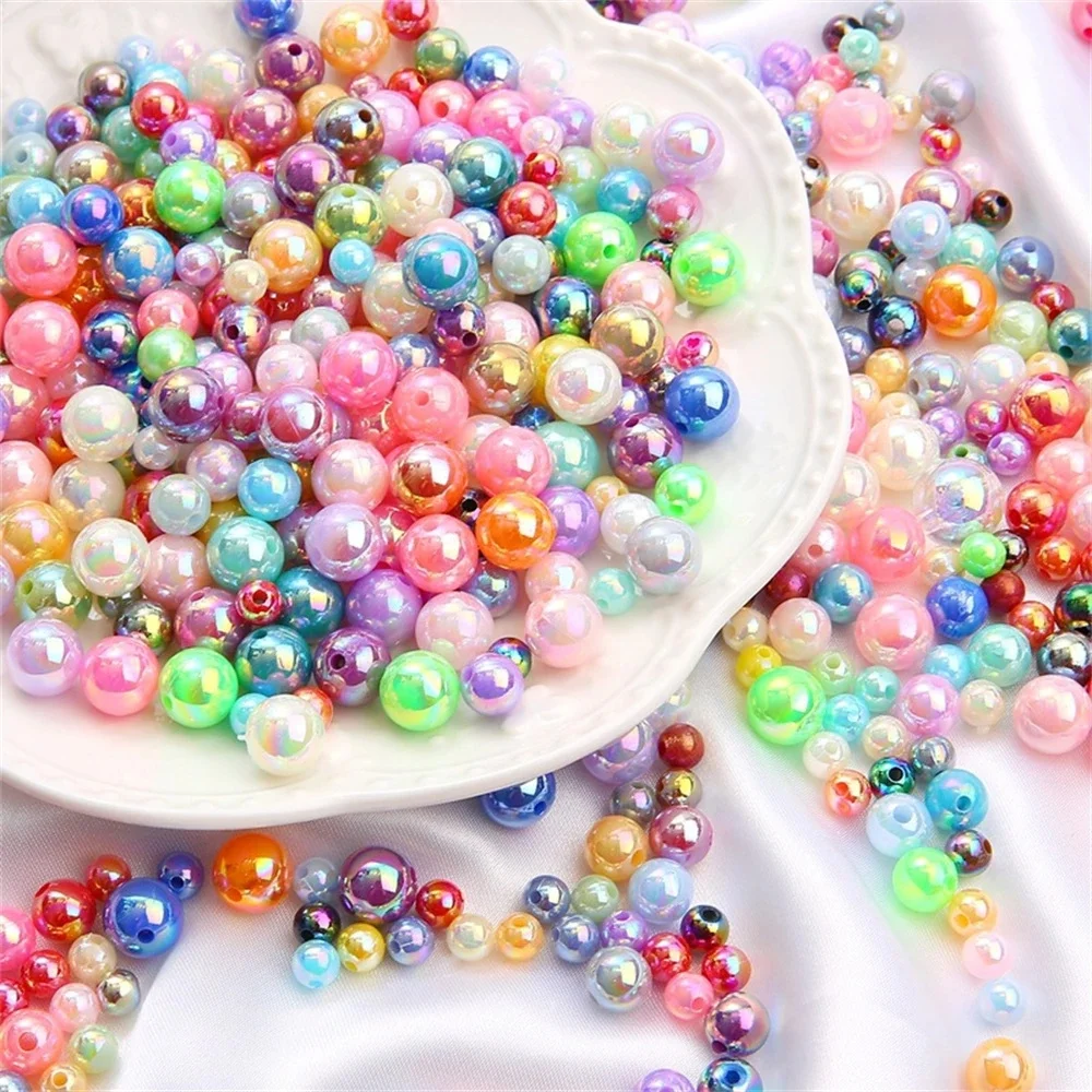 

6/8/10/mm ABS Imitation Pearl Bulk AB Colored Straight Hole Pearl Spacer Beads for DYI Accessories and Jewelry Making
