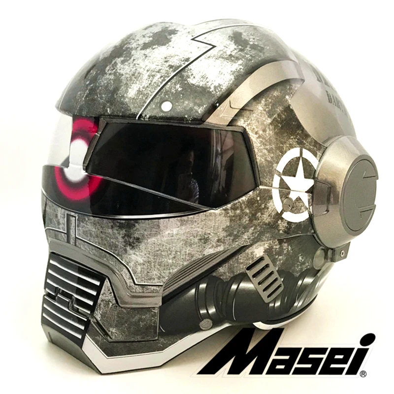 

NEW 2019 Bright Gray Zaku Army War Machine MASEI Iron Man Helmet Motorcycle Helmet Retro Half Helmet Open Face 610 ABS Helm