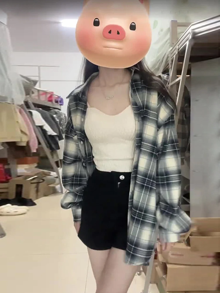 Гонконг Sle Ретро клетчатые рубашки женские ранняя осень 2024 новый дизайн