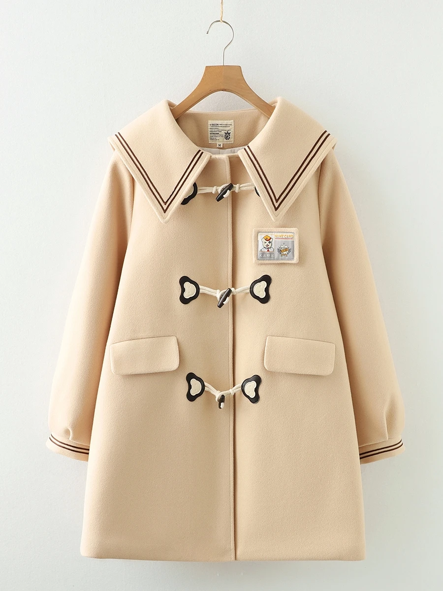 Женская шерстяная куртка с матросским воротником в консервативном стиле зимняя