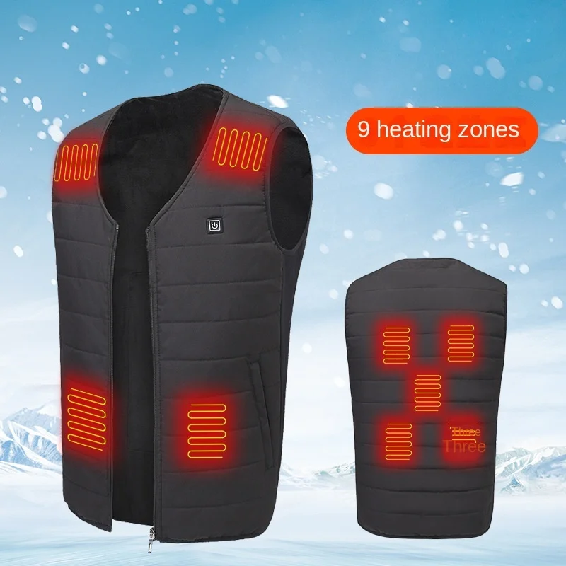

Men Autumn winter Smart heating Cotton Vest 9 area Heated V neck vest Women Outdoor Flexible Thermal Winter Warm Jacket M-6XL
