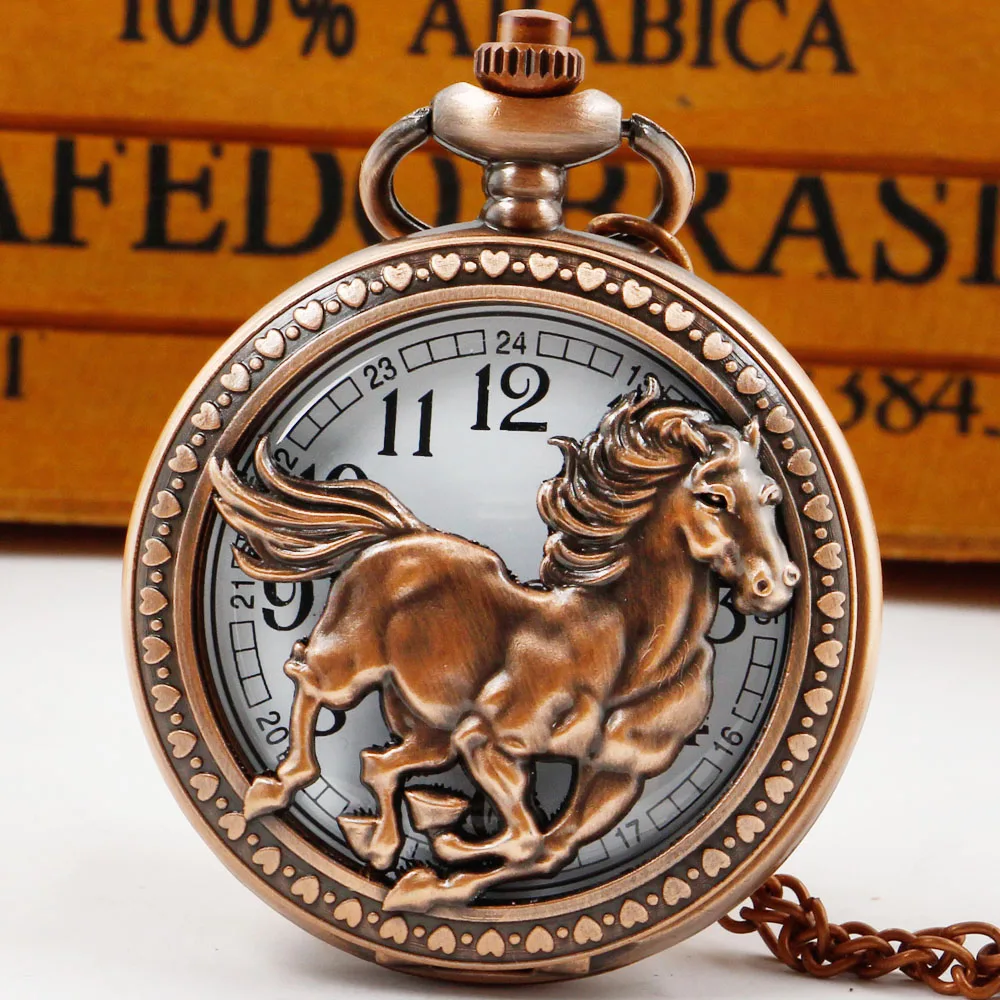 Retro Red Brown Horse Cool Handsome Hollow Quartz Pocket Watch Collection Collana Con Ciondolo Personalizzato Regalo Maschile