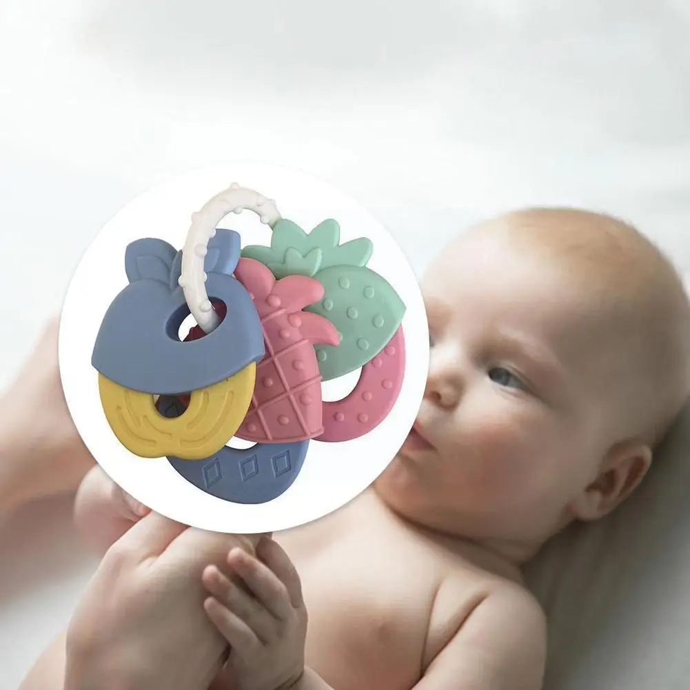 

Baby Fruit Style Soft Rubber Rattle Teether Toy Chews Teethers Silicone Chew Infant Toy Toys Bed Food Grade Training Kid L8f2