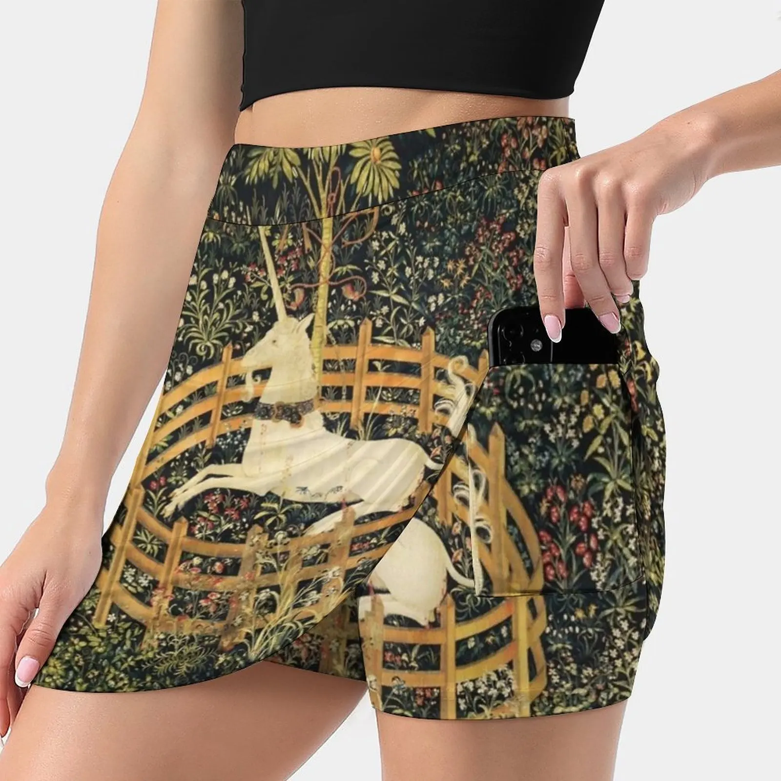 

Unicorn And Gothic Fantasy Flowers , Green Floral Motifs Women's skirt Aesthetic skirts New Fashion Short Skirts Fantasy Magic