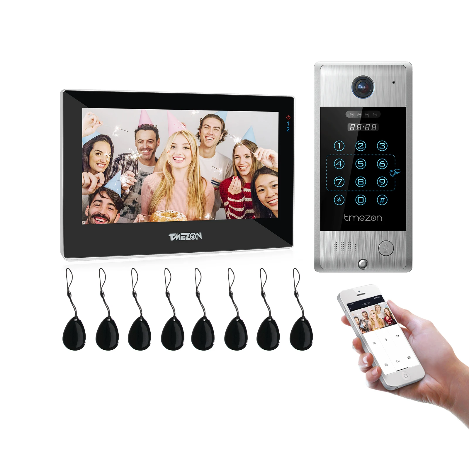 NEW Design TMEZON WiFi Video Doorphone 7inch Touch Screen with 1080P Wired Doorbell 4 in1 APP/Password/Card Swipe/Monitor Tuya