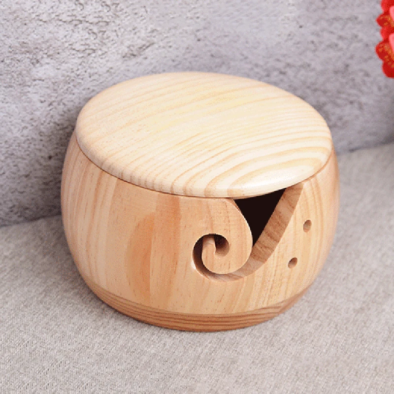 

Bamboo Yarn Bowl Knitting Crocheting Needles Wool Storage Bowl Large With Lid Home Craft Gift Wooden Handmade Wool Storage