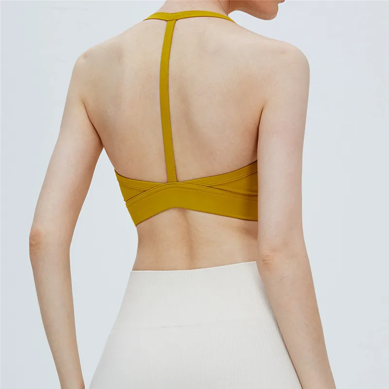 

Double-sided High Elastic Women Hanging Neck Yoga Bras Quick-drying Sports Fitness Beauty Back Gym Running Vest Cropped Tops