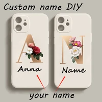 custom name diy letters flower phone case for iphone 11 12 13 mini pro xs max 8 7 6 6s plus x se xr