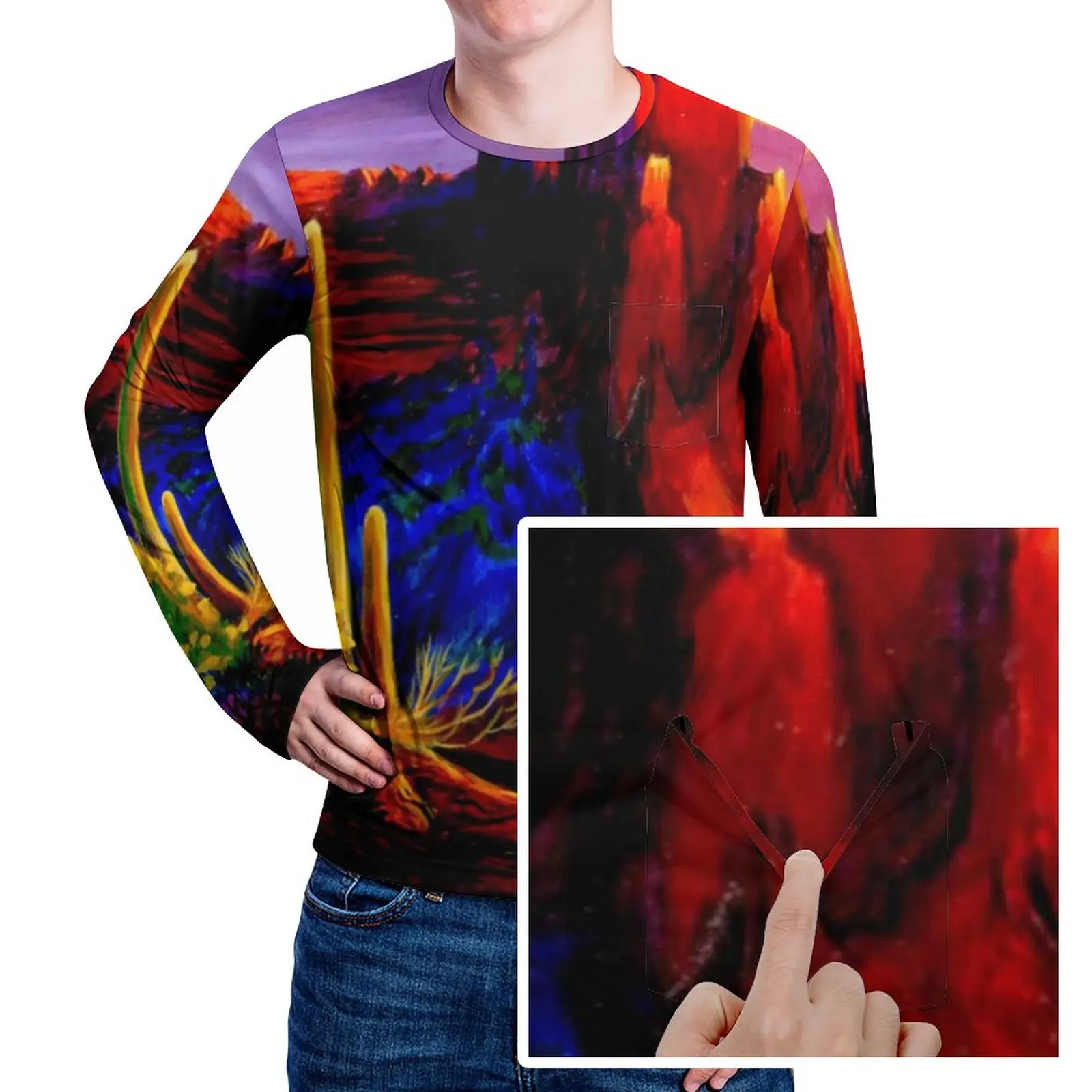 

Футболка с принтом пустыни с карманами, горы, закат, новинка, футболки, Классическая футболка, топы с длинным рукавом на заказ, большой разме...