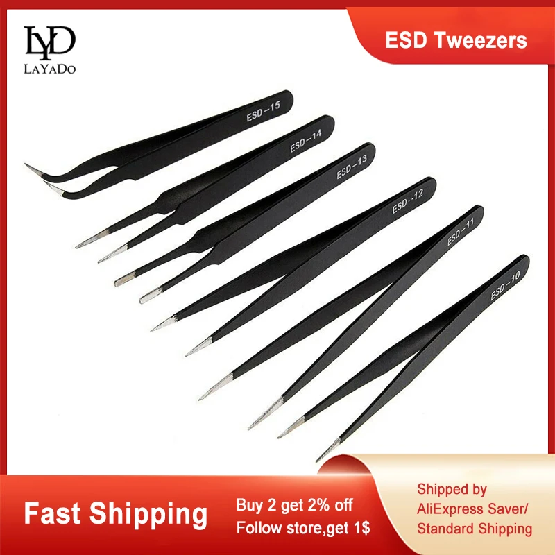 

Anti-Static ESD Tweezers Stainless Steel Maintenance Tools Industrial Precision Curved Straight Tweezers Repair Tools Instrument
